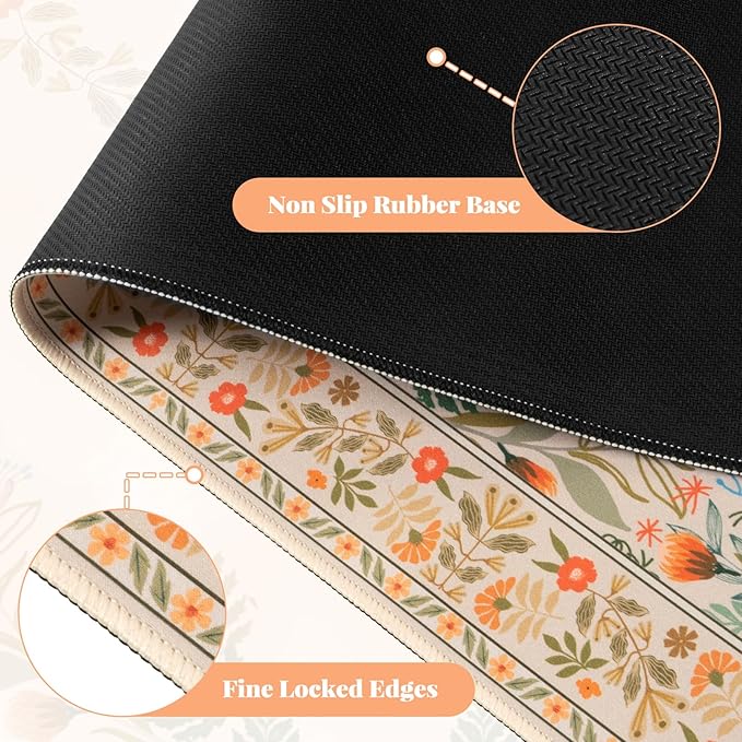 Large Mouse Pad for Desktop, Cute Desk Mat Pad Protector for Work & Gaming, Aesthetic Pretty Anti-Slip Laptop Blotter Cover for Office School Home Supplies, Orange Floral, 35.4" x 15.7"