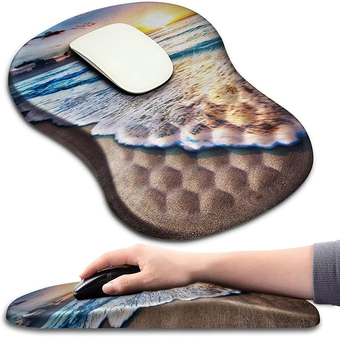 Hokafenle Ergonomic Mouse Pad Wrist Support with Massage Design, Wrist Rest Mousepad with Memory Foam&Non-Slip PU Base, Mouse Pads for Wireless Mouse & Desk (12x8 inch,Sunrise Beach)
