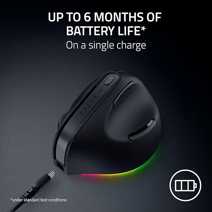 Razer Pro Click V2 Vertical Wireless Mouse: 6 Button Ergonomic Design - One Click AI Prompt - Supports Windows & Mac - Multi Device Connectivity via 2.4GHz, Bluetooth, or USB C Wired Mode - Chroma RGB