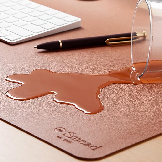 Smead Desk Pad, Vegan Leather Desk Mat with Non-Slip Faux Suede Backing, Perfect Desk Organizer for Office Decor, 23.6” x 13.7” Small, Saddle (64837)