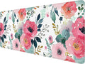 Pink Floral Gaming Mouse Pad Watercolor Flower Plant Large Gaming Mouse Mat with Stitched Edges,Non-Slip Waterproof Rubber Base Mous Mat 31.5"x11.8" Office Computer Keyboard Laptop Home