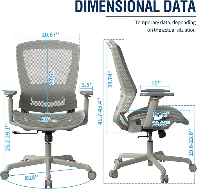 ELABEST Mesh Office Chair,Ergonomic Computer Desk Chair,Sturdy Task Chair- Adjustable Lumbar Support & Armrests,Tilt Function,Comfort Wide Seat,Swivel Home Office Chair (Grey Frame Grey Mesh)