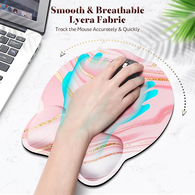 Gimars Ergonomic Mouse Pad Wrist Support, Upgrade Enlarge Superfine Fibre Soft Smooth Keyboard Wrist Rest, Comfortable Memory Foam Wrist Rest for Computer, Gaming, Office, Pink Golden