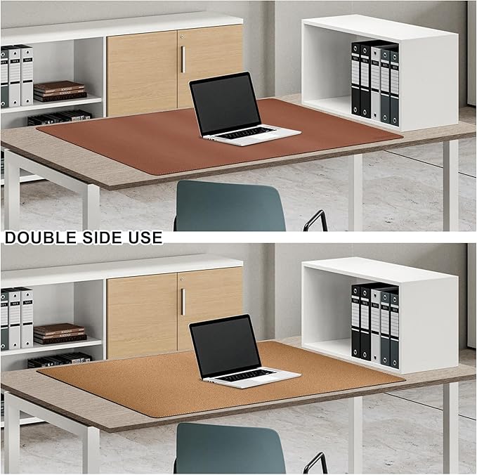 MAIDERN 40” x 24” Leather Desk Pad, Reversible Large Desk Mat, Cork & Leather Large Mouse pad for Desk, Waterproof Computer Desk Pad for Gaming Home Office (Brown)