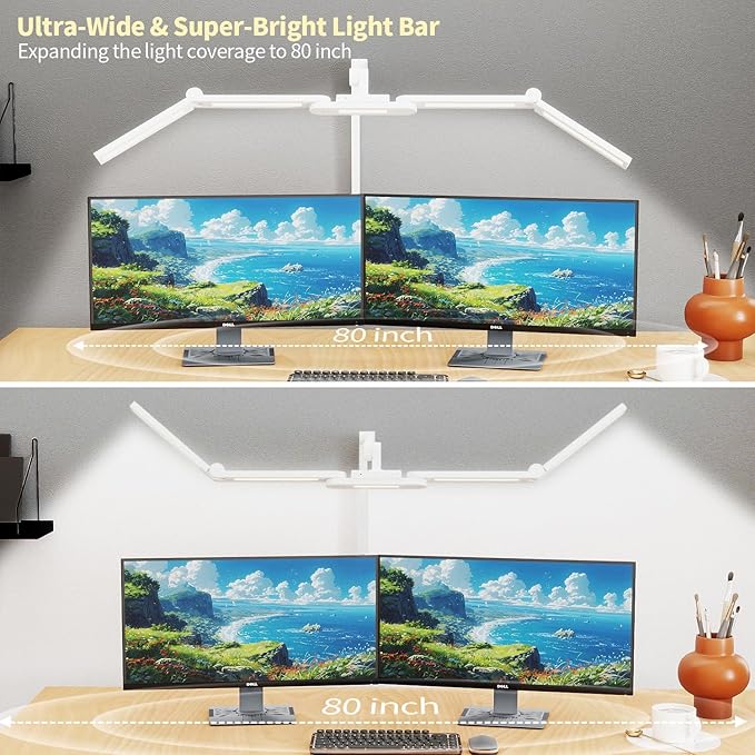 Led Desk Lamp with Clamp, 41" Architect Desk Lamp, 24W Ultra Bright Auto Dimming Computer Light, Eye-Caring Task Lamp for Home Office, Reading, Study, Dual Monitors, Workbench