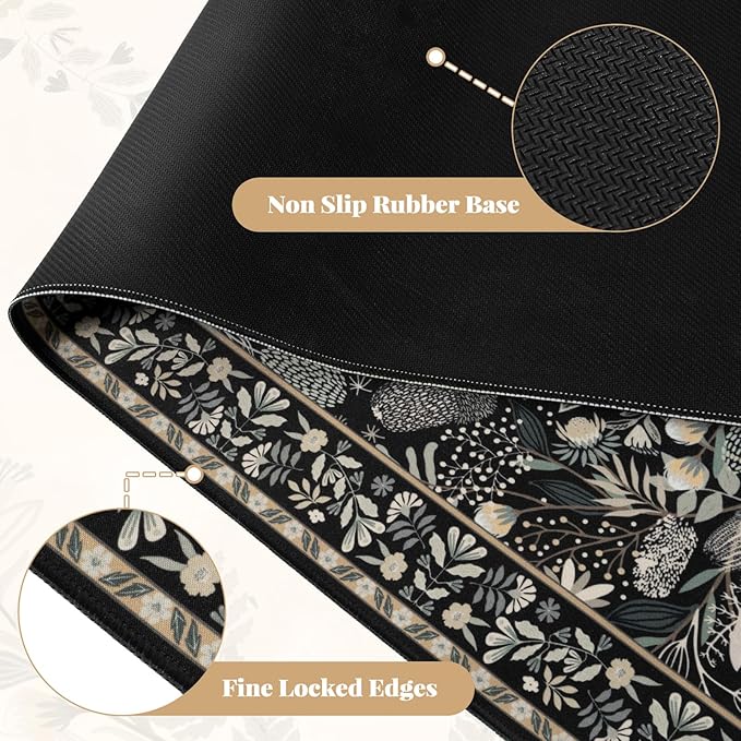 Large Mouse Pad for Desktop, Cute Desk Mat Pad Protector for Work & Gaming, Aesthetic Pretty Anti-Slip Laptop Blotter Cover for Office School Home Supplies, Black Floral, 35.4" x 15.7"