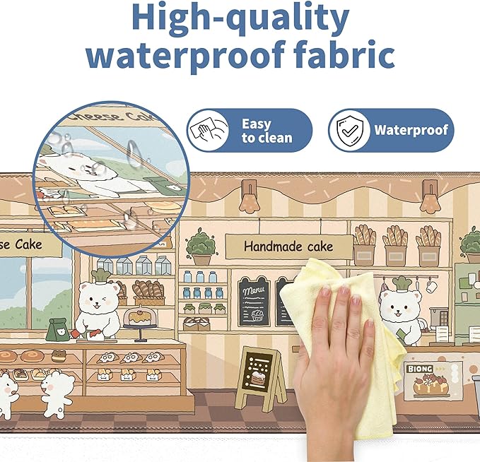 Cute Mouse Pad Large Desk Mat Extended Keyboard Pad Funny XL Mousepad with Non-Slip Base and Stitched Edge Kawaii Bear Mouse Mat Desk Pad 31.5 x 11.8 in Mouse Pads for Desk Decor Home Office Gaming