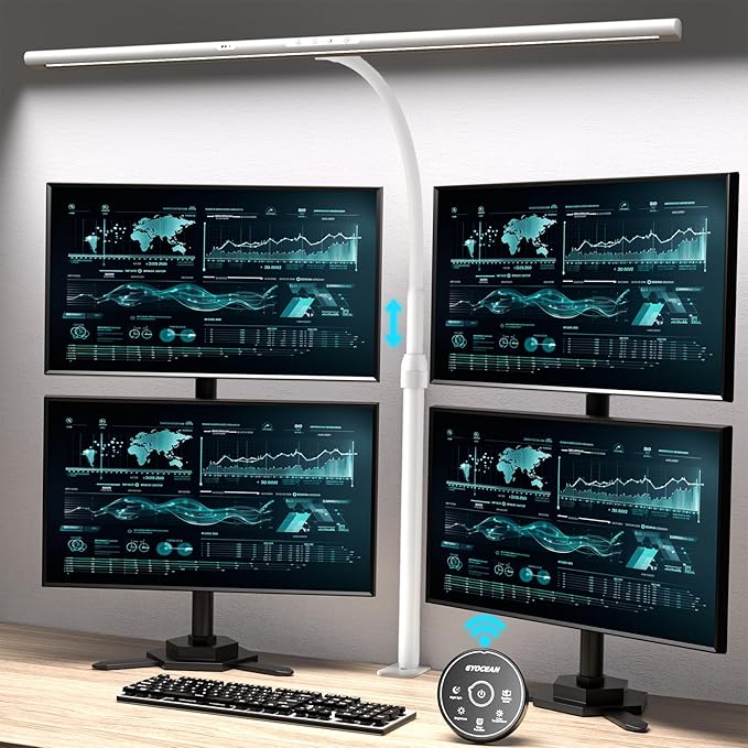 Desk Lamp, 31.5" Desk Light for Home Office, Brightest 24W, Gesture Sensor & Remote Control, Dimmable & Color Temperature, Monitor Light Bar with Telescopic Rod, Height Adjustable