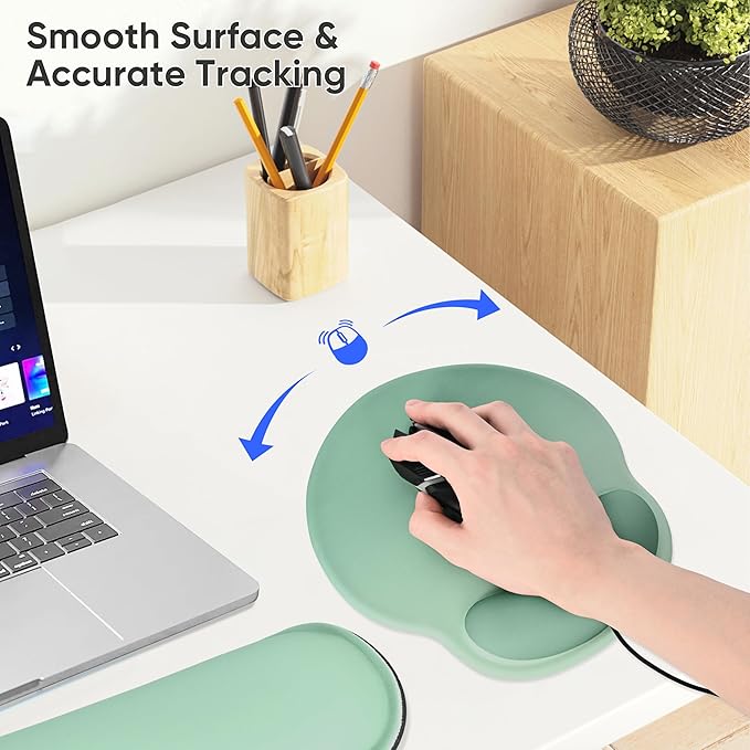 Ergonomic Keyboard Mouse Pad Wrist Rest Support Set for Laptop/Computer/Desktop,Memory Foam Hand Rest Wrist Cushion for Gaming/Office,Lightweight Comfortable (Green)