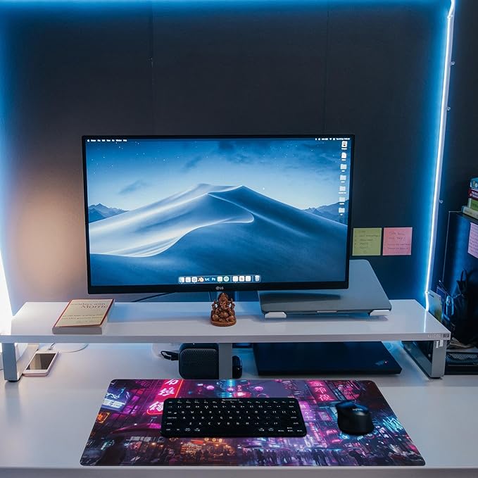 Desk Mat,Cyberpunk Neon City Large Gaming Mouse Pad for Desk XL,Futuristic Night Street Desk Pad,Extended Big Computer Keyboard Mouse Pad with Non-Slip Base and Stitched Edge 31.5"x11.8"