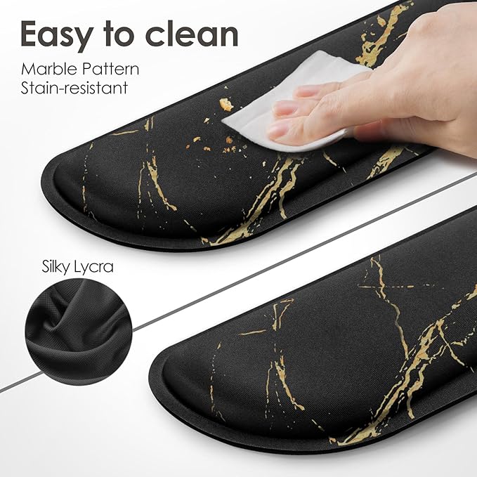 Gimars Upgrade Enlarge Gel Memory Foam Set Keyboard Wrist Rest Pad, Mouse Wrist Cushion Support for Office, Computer, Laptop, Mac, Comfortable, Lightweight for Easy Typing,Marbling