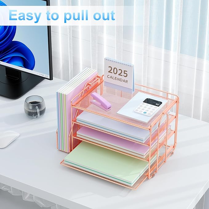 Spacrea Desk Organizers and Accessories, Paper Organizer for Desk with File organizer, Desk Accessories & Workspace Organizers for Office Supplies (Rose Gold)