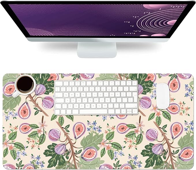 Desk Mat Large Protector Pad 31.5" ×15.7", Non-Slip PU Leather Desk Blotter, Waterproof Mouse Pad for Office Home Figs