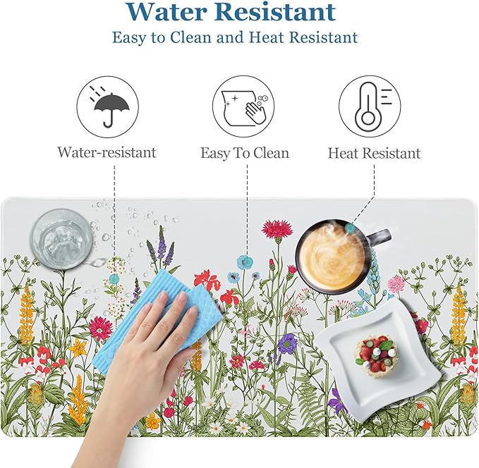 Desk Pad Sage Green Botanical Flowers, Desk Mat for Desktop, XXL Large Gaming Mouse Pad, Non-Slip Rubber Base Stitched Edges Waterproof Keyboard mat for PC Game, Laptop, Computer, Work, Office, Floral