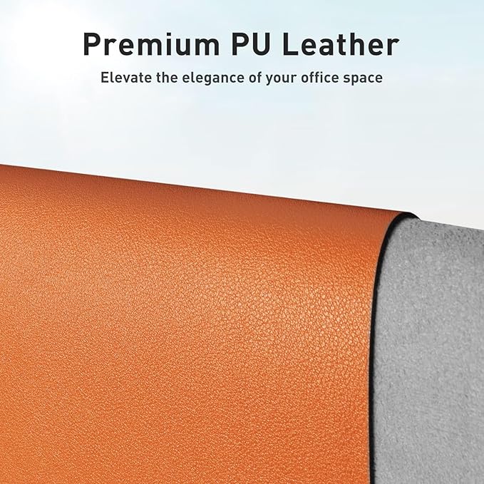 Aothia Faux Leather Desk Mat - Large Mouse Pad, Non-Slip PU Leather Blotter, Waterproof Writing Surface for Office and Home (Orange, 55" x 17")