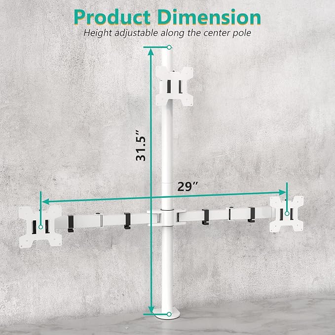 WALI Tall Triple Monitor Stand, Fully Adjustable Three Monitor Desk Mount Fits 3 Screens up to 27 inch, 22 lbs. Weight Capacity per Arm (M003-W), White