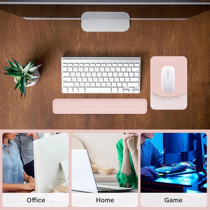MOSISO Wrist Rest Support for Mouse Pad&Keyboard Set, Rectangular Ergonomic Mousepad Non-Slip Base Home/Office Easy Typing Pad with Neoprene Cloth&Raised Silicone Lining, Baby Pink