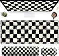 3Pcs Mouse Pad Set, Black White Checkerboard Large Gaming Mouse Pad with Stitched Edge, Ergonomic Memory Foam Keyboard Wrist Support and Mouse Wrist Rest Cushion, Pain Relief Non-Slip Desk Pad Combo