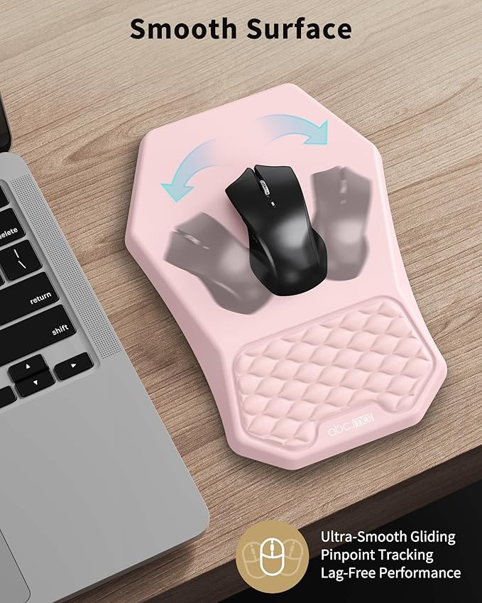 Ergonomic Mouse Pad and Keyboard Wrist Rest Support Set, Massage Design Mousepad for Carpal Tunnel, Memory Foam, Non-Slip PU Base for Computer Desk, Pink