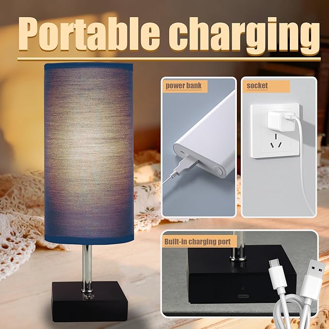 Battery Powered Wireless Desk lamp, Cordless Desk lamp, Three Light Colors and Touch dimming, Suitable for bedrooms, Living Rooms and Study Rooms, 12 inch Touch Charging lamp (Blue)