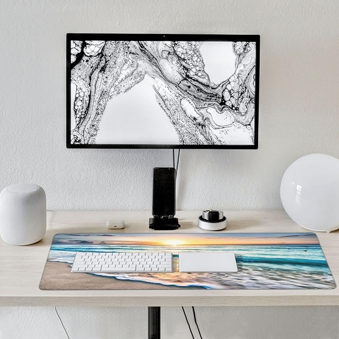 Gaming Mouse Pad,Large Mouse Pads for Desk,Non-Slip Rubber Base Extended Mousepad,XXL Keyboard Mouse Mat,Stitched Edges Computer Keyboard Desk Pad,35.4x15.8inch,Beautiful Sunrise Beach