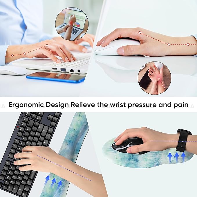 Ergonomic Keyboard Mouse Pad Wrist Rest Support Set for Laptop/Computer/Desktop,Memory Foam Hand Rest Wrist Cushion for Gaming/Office,Lightweight Comfortable (Landscape Painting)
