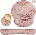 Britimes Leopard Rose Gold Pink Ergonomic Mouse Pad Set with Wrist Rest Non-Slip Rubber Base Wrist Cushion Support and Coasters Mousepad with Wrist Support for Computer Keyboard and Desk