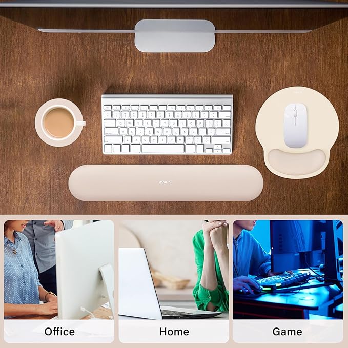 MOSISO Wrist Rest Support for Mouse Pad&Keyboard Set, Circle Curved Ergonomic Mousepad&Coaster Non-Slip Base Home/Office Wrist Support&Easy Typing Pad with Soft Cloth&Silicone Lining, Apricot