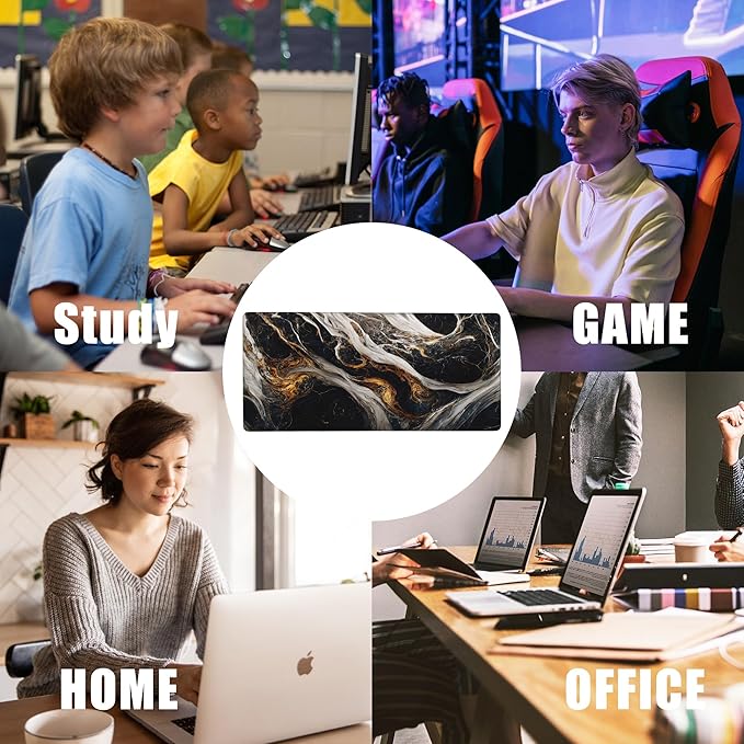 Golden Black Marble Large Gaming Mouse Pad,Waterproof Desk Mat for Desktop,Non-Slip Rubber Base Mousepad with Stitched Edges for Laptop Office and Home 35.4X15.7 Inch