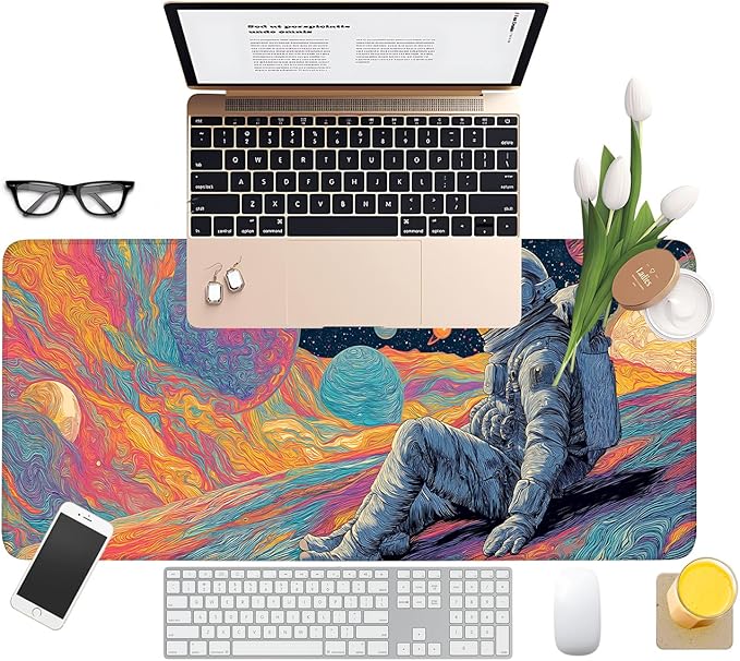 Astronaut Extended Gaming Mouse Pad 31.5x11.8inches Large Desk Mat Anti-Slip Rubber Base & Durable Stitched Edges for Gamers Smooth Mouse Writing Surface for Desk Office/Home