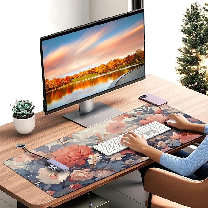XXL Large Gaming Mouse Pad, 35.4 x 15.7 inches, with Non Slip Rubber Base, Extended Keyboard Pad for Home Computer Office Workstations, Large Laptop Mouse Pads Blooming Flowers