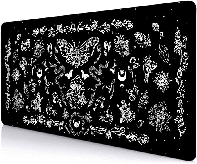 Goth Desk Mat, Black Occult Large Gaming Mouse Pad, Halloween Witchy Celestial Mushroom XXL Mousepad, Office Desk Decor Accessories Gifts