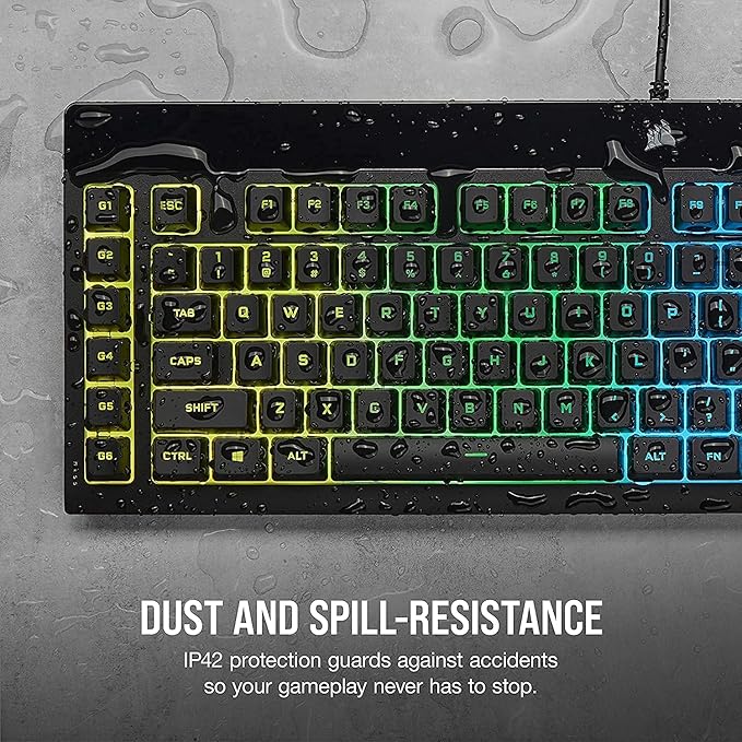 Corsair K55 RGB PRO Membrane Wired Gaming Keyboard – QWERTY US Layout, IP42 Dust and Spill-Resistant – 6 Macro Keys with Elgato Integration – iCUE Compatible – PC, Mac, Xbox – Black