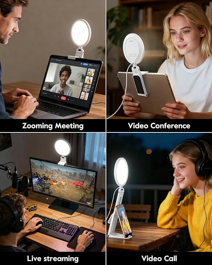 Ring Light for Computer/Laptop/Webcam/Monitor, 5" Eye-Caring Lighting with 50 Modes CRI>97.8, 3000K-6500K Zoom Lighting for Video Conference/Video Recording/Streaming/Selfie