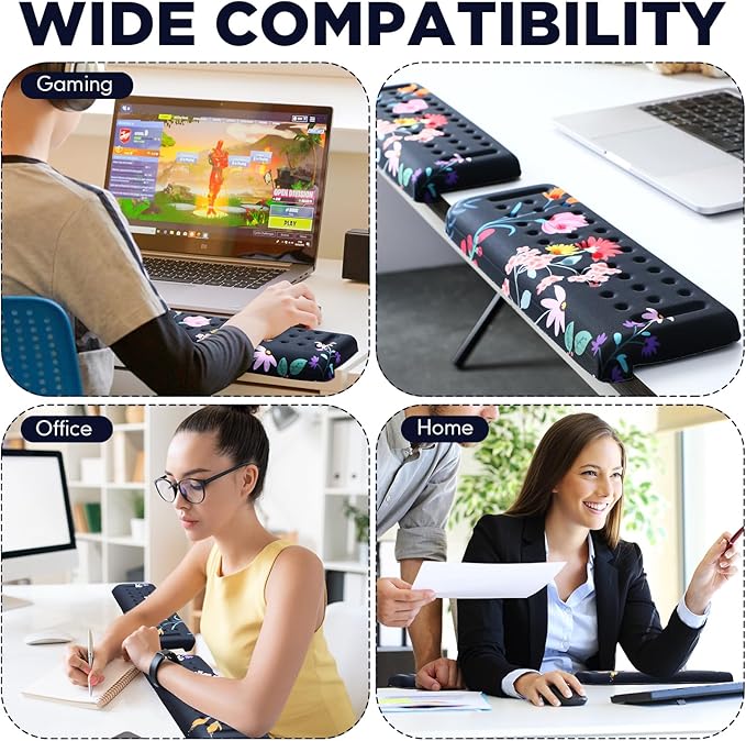 2 Pcs L-Shaped Desk Wrist Rest Elbow Pad Set Desk Edge Rest Cushion Non-Slip Memory Foam Arm Padding Wrist & Forearm & Elbow Comfort Support for Table or Table Edge(Floral Style)