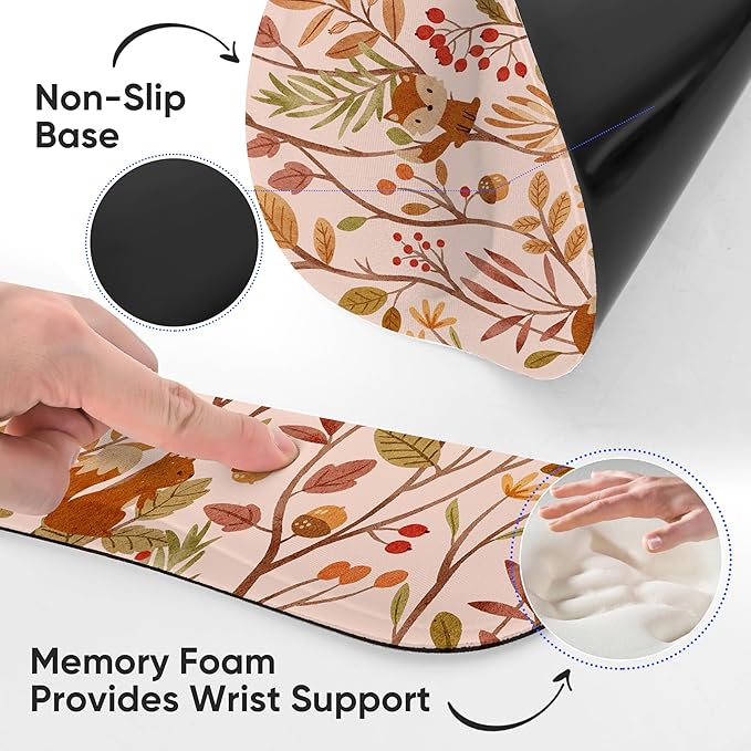 Ergonomic Keyboard Mouse Pad Wrist Rest Support Set for Laptop/Computer/Desktop,Memory Foam Hand Rest Wrist Cushion for Gaming/Office,Lightweight Comfortable (Rabbit Squirrel)