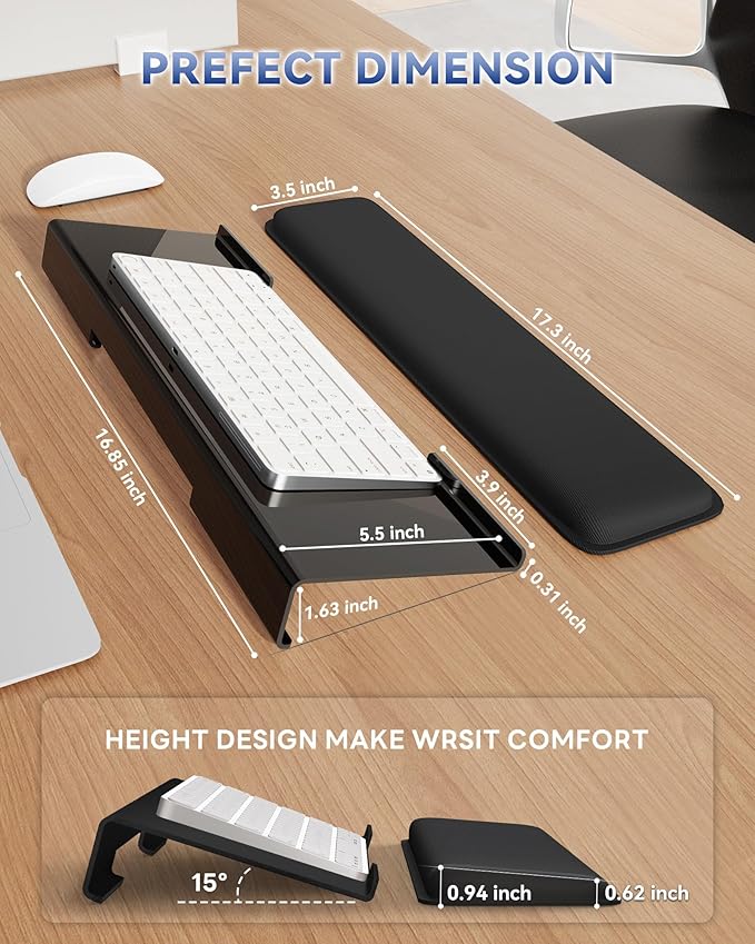 Computer Keyboard Wrist Rest Stand for Desktop, Keyboard Holder for Easy Typing with Wrist Pad for Office Desk, Home, School (Black)