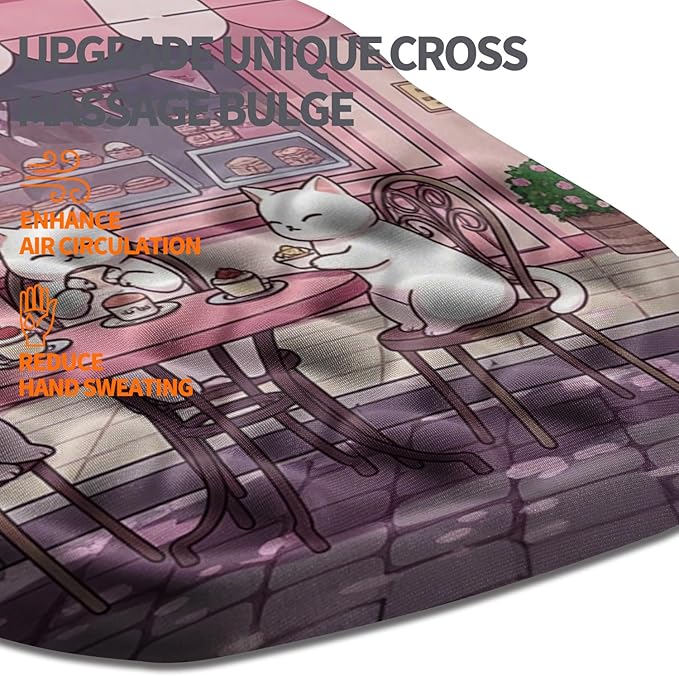 Ergonomic Slope Mouse Pad Wrist Support, Wrist Rest Mousepad for Carpal Tunnel with Massage Bulge and Slow Rebound Memory Foam (12x8 inch, Cat Bakery)