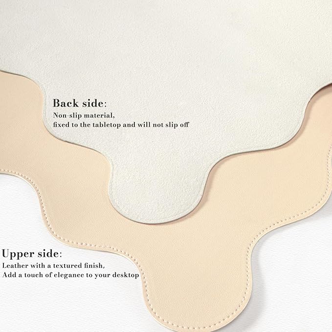 iCasso Leather Mouse Pad,Extra Large Desk Pad,Cute Scalloped Computer Mat for Desktop,Non-Slip Nail Mats with Stitched Edges,Waterproof PU Desk Protector Pad for Office Home Dorm