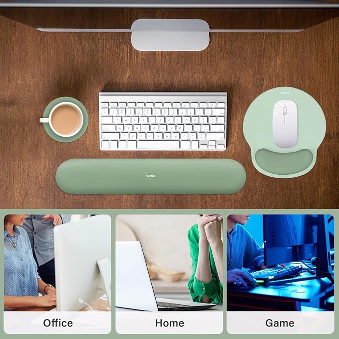 MOSISO Wrist Rest Support for Mouse Pad&Keyboard Set, Circle Curved Ergonomic Mousepad&Coaster Non-Slip Base Home/Office Wrist Support&Easy Typing Pad with Soft Cloth&Silicone Lining, Antique Green