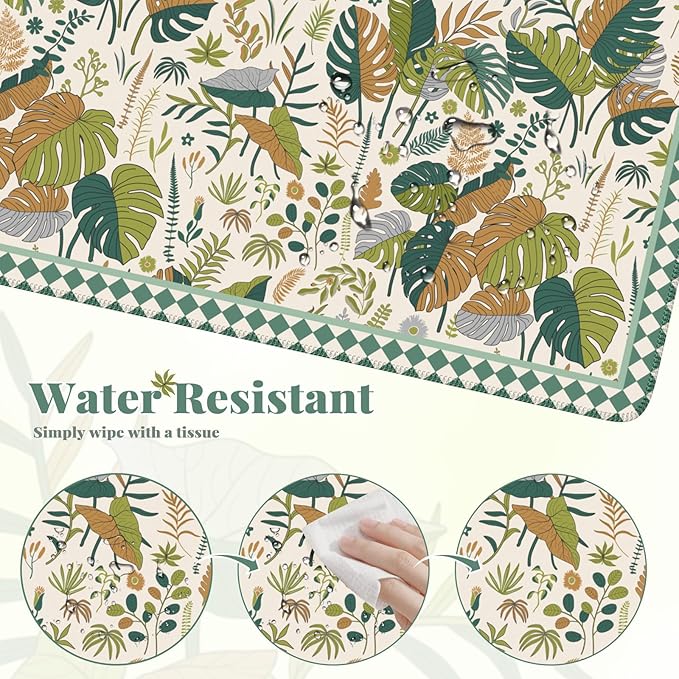Large Mouse Pad for Desktop, Cute Desk Mat Pad Protector for Work & Gaming, Aesthetic Pretty Anti-Slip Laptop Blotter Cover for Office School Home Supplies, Green Leaves, 35.4" x 15.7"