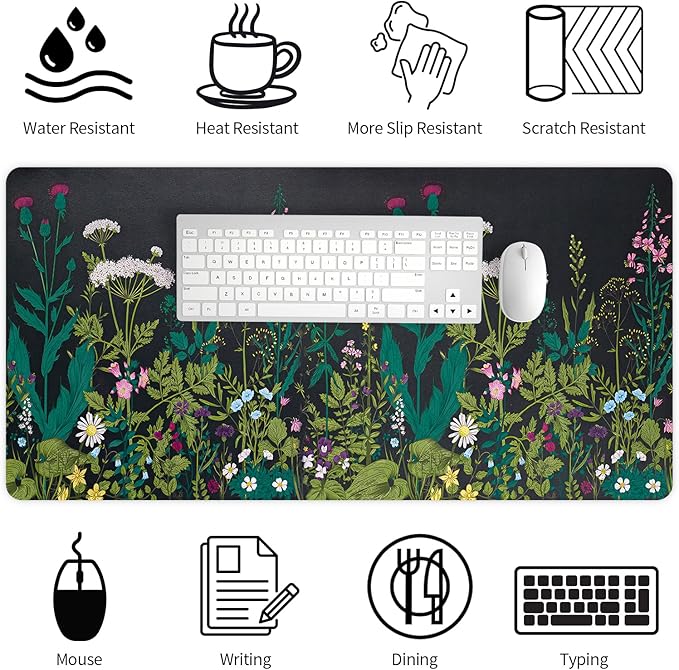 Bloss Green Desk Mat, Leather Desk Pad, Oil Painting Like Large Mouse Pad, Desk Pad Mat Waterproof, Computer Mat for Office Work/Home/Decor/Desk Protector(31.5 x 15.7 Inches)