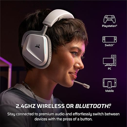 Corsair Void v2 Wireless Gaming Headset with Bluetooth for PC, PS5, PS4, Switch, Mobile – Dolby Atmos, 70 Hr Battery, Dual Wireless, Lightweight, Fast Charging – White