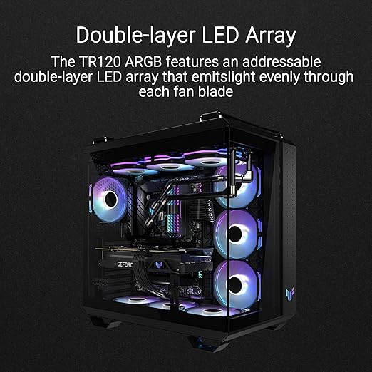 ASUS TUF Gaming TR120 120mm ARGB White Reverse Fan Blade Triple Pack 28mm Fan Frame, 2.75mm H2O Static Pressure, 76.3 CFM Airflow, Double-Layer LED Array, Flexible Side Pattern, Aura sync, PWM