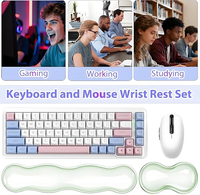 Gel Keyboard and Mouse Wrist Rest Set, Clear Silicone Ergonomic Support for Typing & Gaming, 2-PC Cute Wrist Rest for Office, Computer, Laptop (Clear)