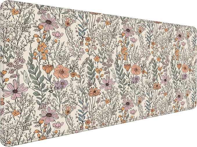 Vintage Rustic Wildflower Floral Large Mouse Pad 31.5x15.7inch, Retro Cottagecore Botanical Flower Large Extended Computer Desk Mat Mousepad for Keyboard and Mouse, Floral Desk Accessories