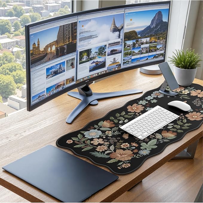iCasso Desk Matt for Desktop, Black Desk Mat, Cute Desk Pad Mat, XXL Large Mouse Pad for Desk, Anti-Slip Big Mousepad with Stitched Edges, Keyboard Pad Mouse Mat for Computer(Black)