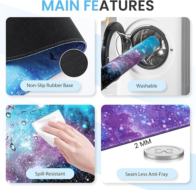 Desk Mat with Wrist Support, Desk Pad for Keyboard and Mouse, Purple Desk Mat, Keyboard Pad and Mouse Pad Combo, Ergonomic Mousepad Gaming for Office, Galaxy Space Purple Nebula