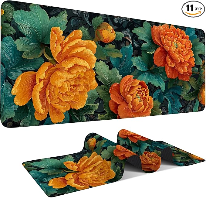 Retro Flower Spring Extended Gaming Mouse Pad 35.4x15.7Inch Large Desk Mat Anti-Slip Rubber Base & Durable Stitched Edges for Gamers Smooth Mouse Writing Surface for Desk Office/Home