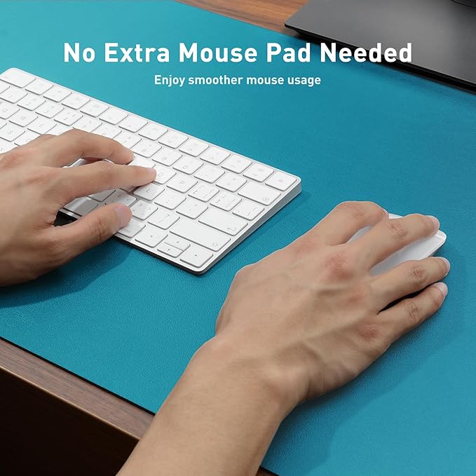 Aothia Leather Desk Pad Protector, Mouse Pad, Office Desk Mat, Non-Slip PU Leather Desk Blotter, Laptop Desk Pad, Waterproof Desk Writing Pad for Office and Home (Turquoise,36" x 17")